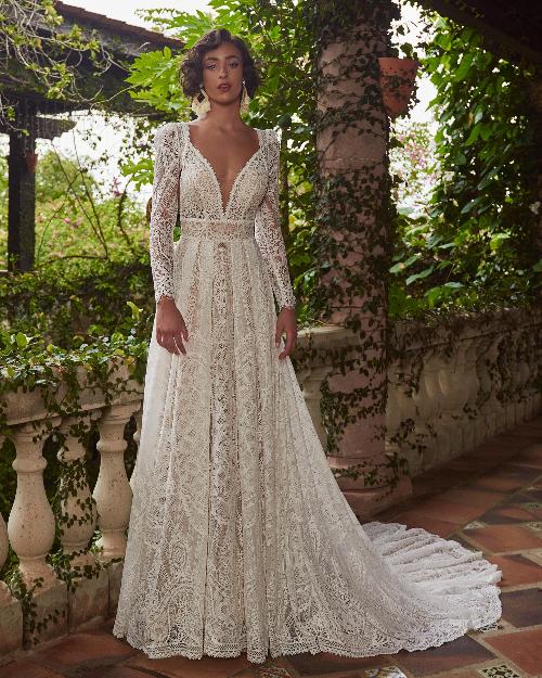 Lp2322 boho lace wedding dress with sleeves and pockets1